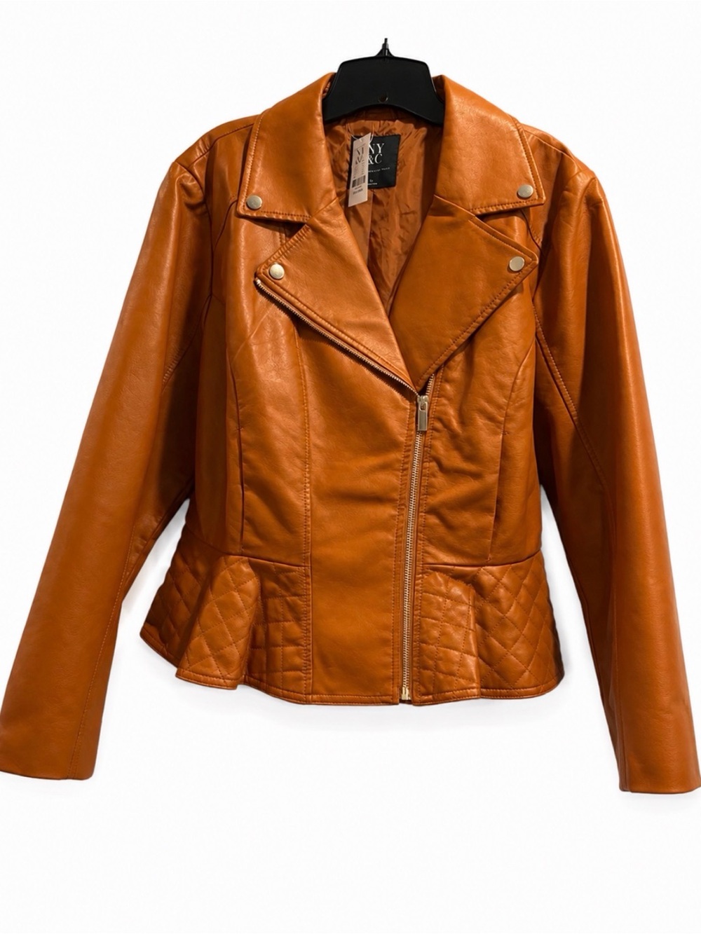 New York & Company Faux Leather Moto Jacket w/ Peplum XL NWT Burnt Sienna color